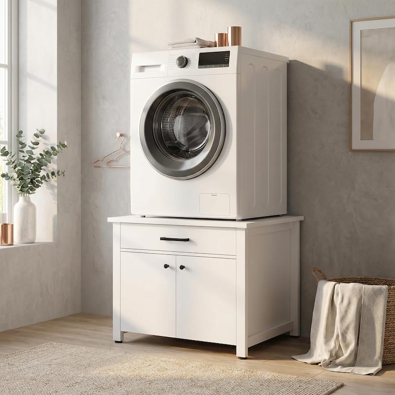 Laundry Cabinet with Drawer and Double Doors, Heavy Duty Washer Stand Storage Cabinet Utility Storage Cabinet