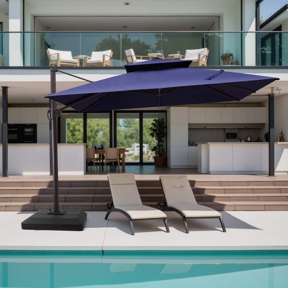 11 x 11 ft Patio Cantilever Offset Umbrella 360 Degree Rotation with Base