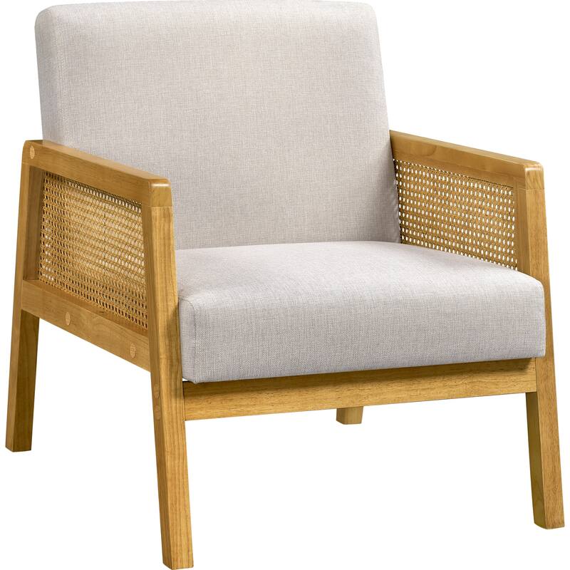 Yaheetech Modern Upholstered Fabric Accent Chair with Rattan Sides - 27″×30″×31″ - Beige