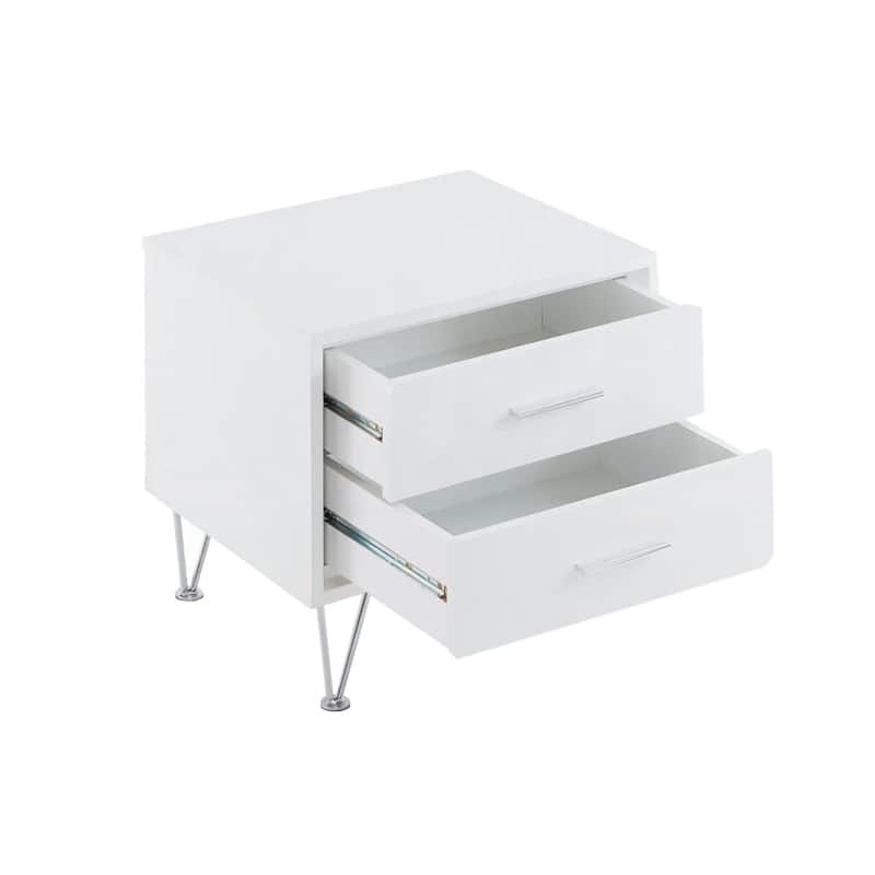 2 Drawers Nightstand with Metal Legs