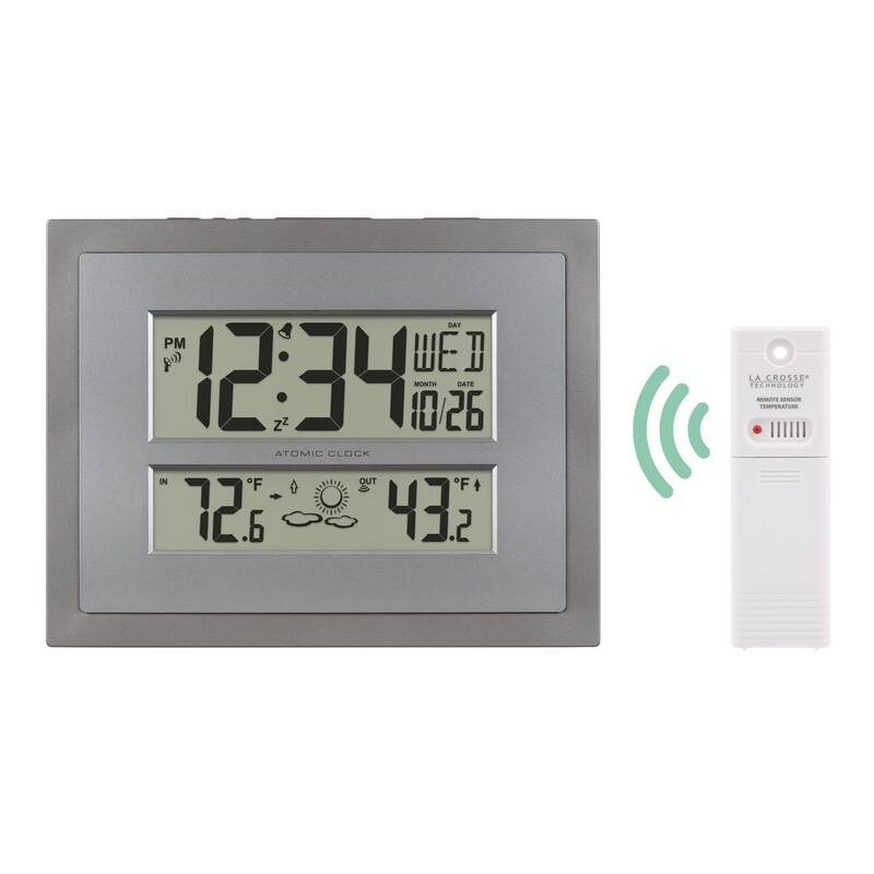 Atomic Digital Clock with Temp & Forecast in Gray/Silver, 512-85937