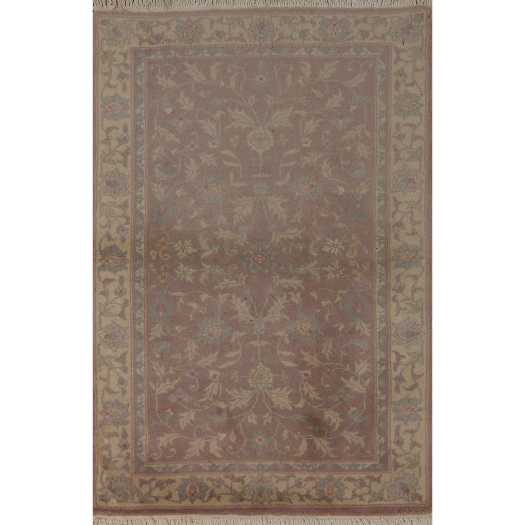 Hand Knotted Oriental 100% Wool Carpet Traditional All-Over Pink Art Deco Area Rug - 5' 0'' X 3' 0''
