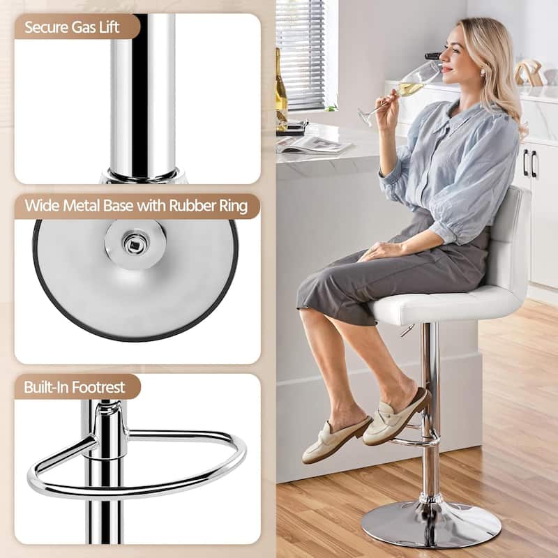 Bar Stools Set of 2, Armless Adjustable Swivel Barstools, PU Leather Hydraulic Kitchen Counter Height Bar Stools