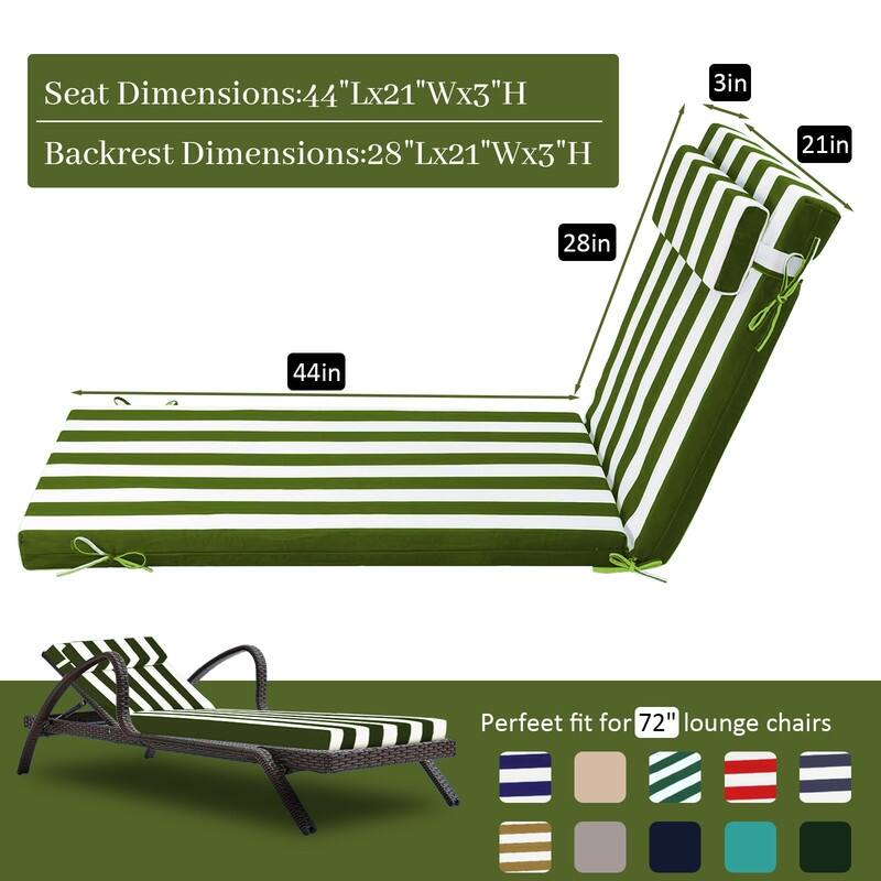 Outdoor Chaise Lounge Cushion, Thicken Waterproof Replacement Back Chaise Cushions for Pool, Sand Beach