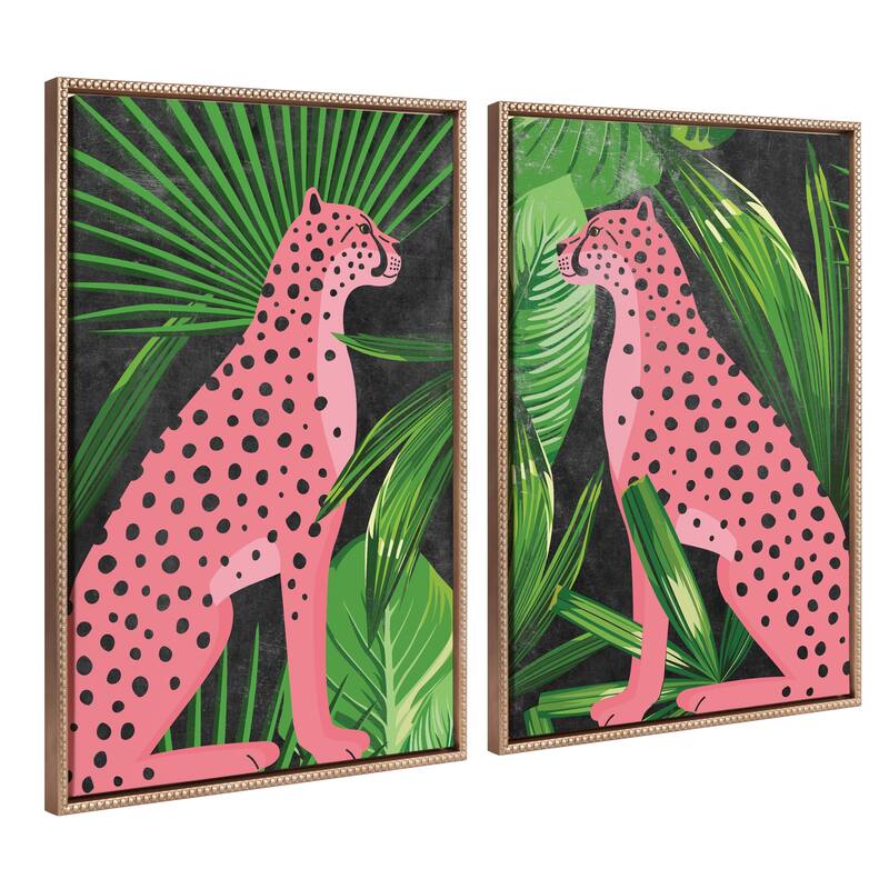 Kate and Laurel Sylvie Beaded NC Cheetah Jungle Single 1 and 2 Framed Canvas Art Set by Nikki Chu