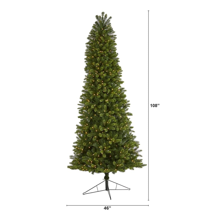 9ft. Slim Spruce Artificial Christmas Tree with 750 Warm White Multifunction LED Lights - Stunning Tall Holiday X-Mas Tree