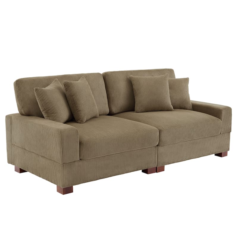 Corduroy Couch Modular Sectional Sofa with Pillows