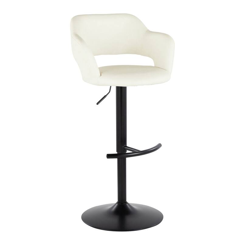 Porch & Den Vallen Adjustable Faux Leather Bar Stool with Rounded T Footrest (Set of 2) - Cream Faux Leather/Black Metal