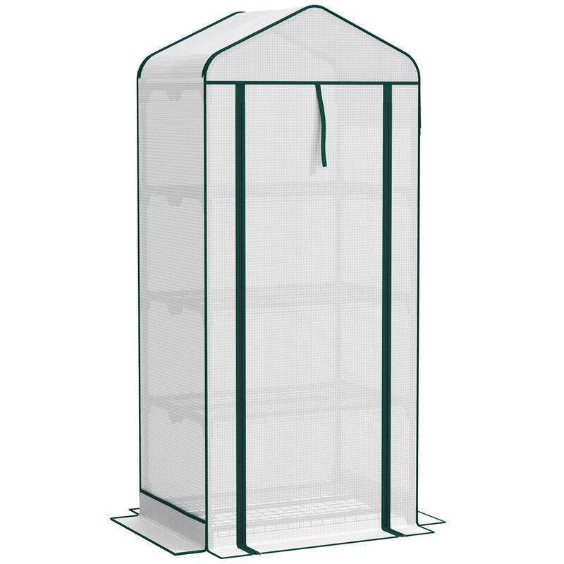 4-Tier Portable Outdoor UV-Resistant Greenhouse PE Cover with Double-Layer Roof and Shelves