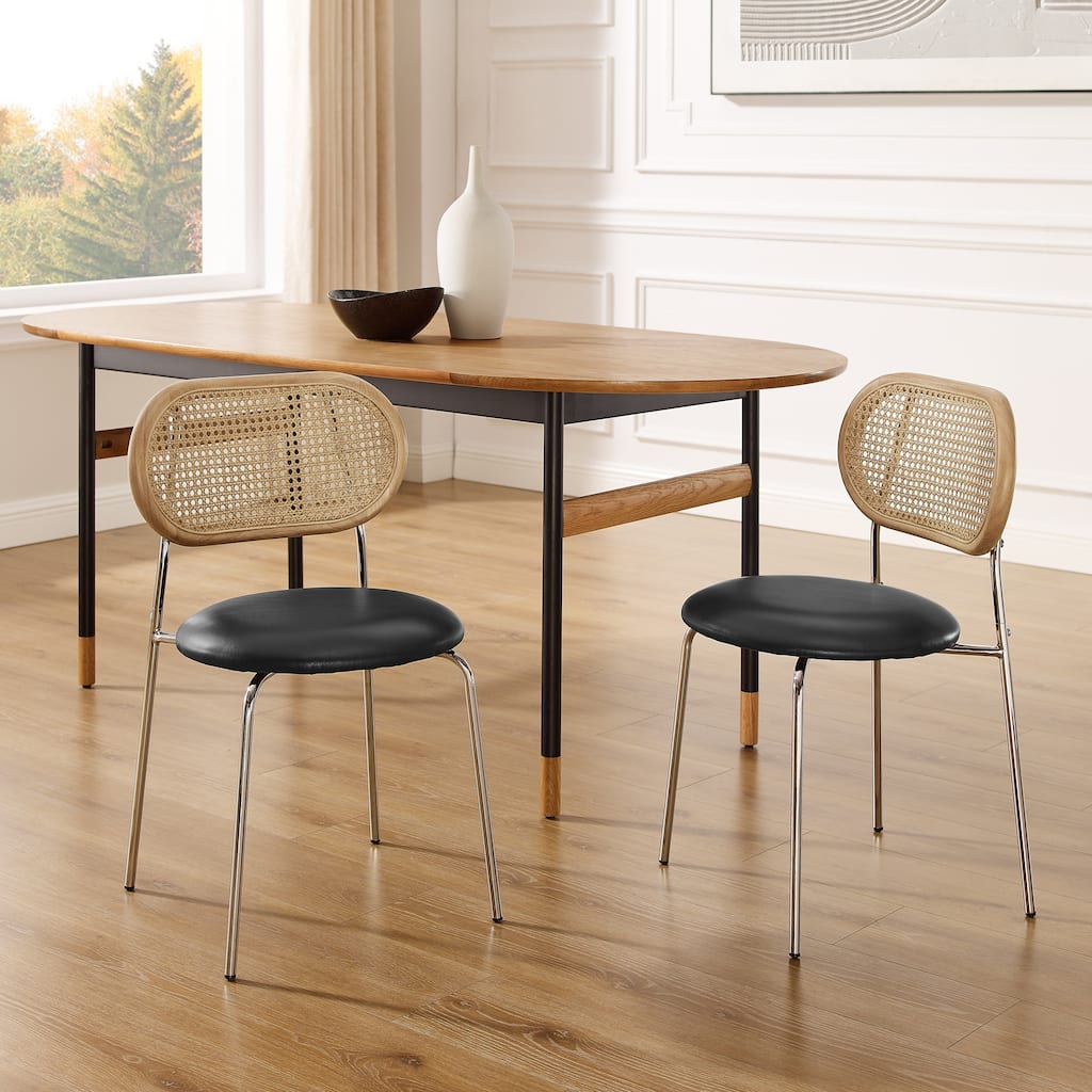 Art Leon Cane Back Faux Leather Upholstered Dining Chair (Set of 2)