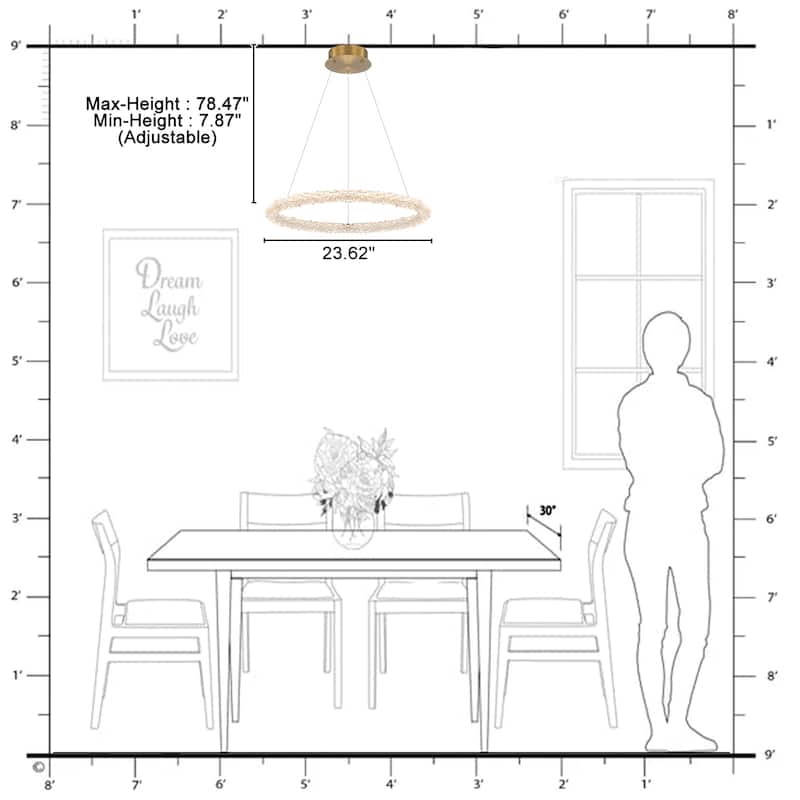 Modern Gold Crystal LED Chandelier, Dimmable Ring Light