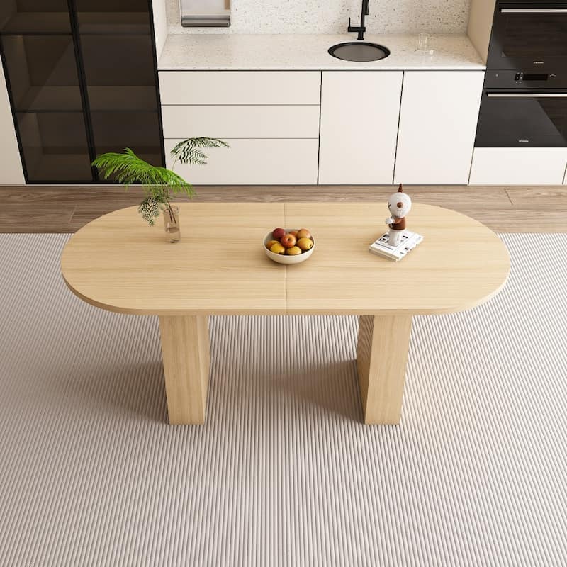 62.9" Farmhouse Kitchen Oval Dining Table with Wood Strip Base - Wood