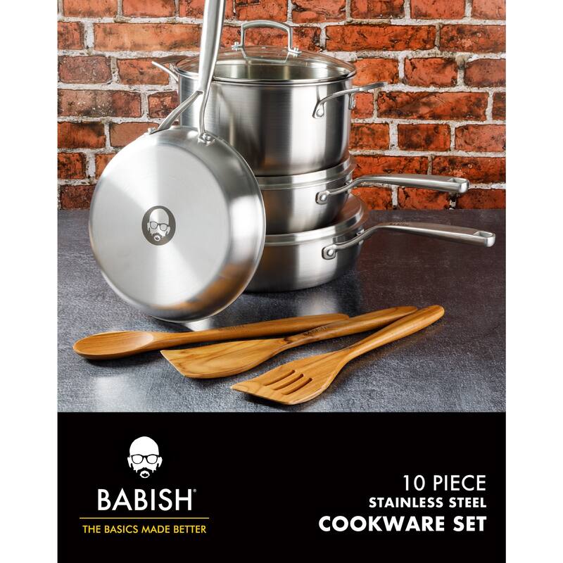 Babish 10 Piece Professional Tri Ply Non Toxic Pots and Pans Cookware Set
