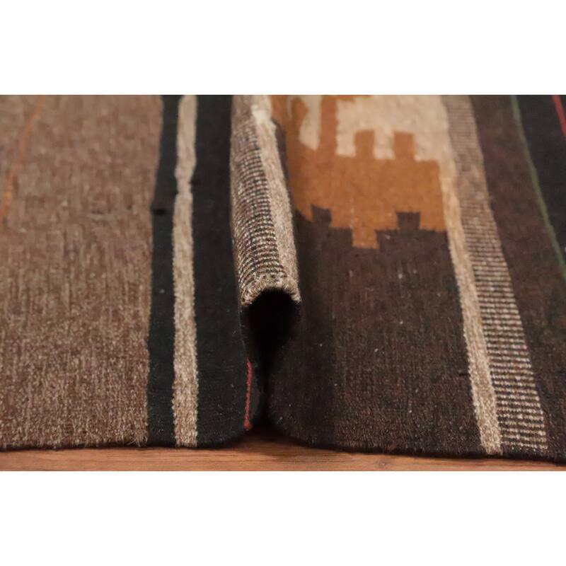 Hand Woven Oriental 100% Wool Carpet Southwestern Tribal Brown Kilim Area Rug - 10' 5'' X 6' 6''