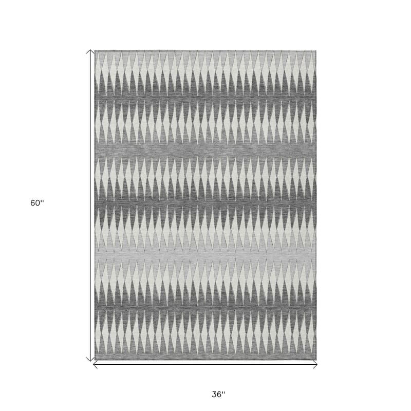 Gray And Ivory Striped Washable Indoor Outdoor Area Rug - 3' x 5'