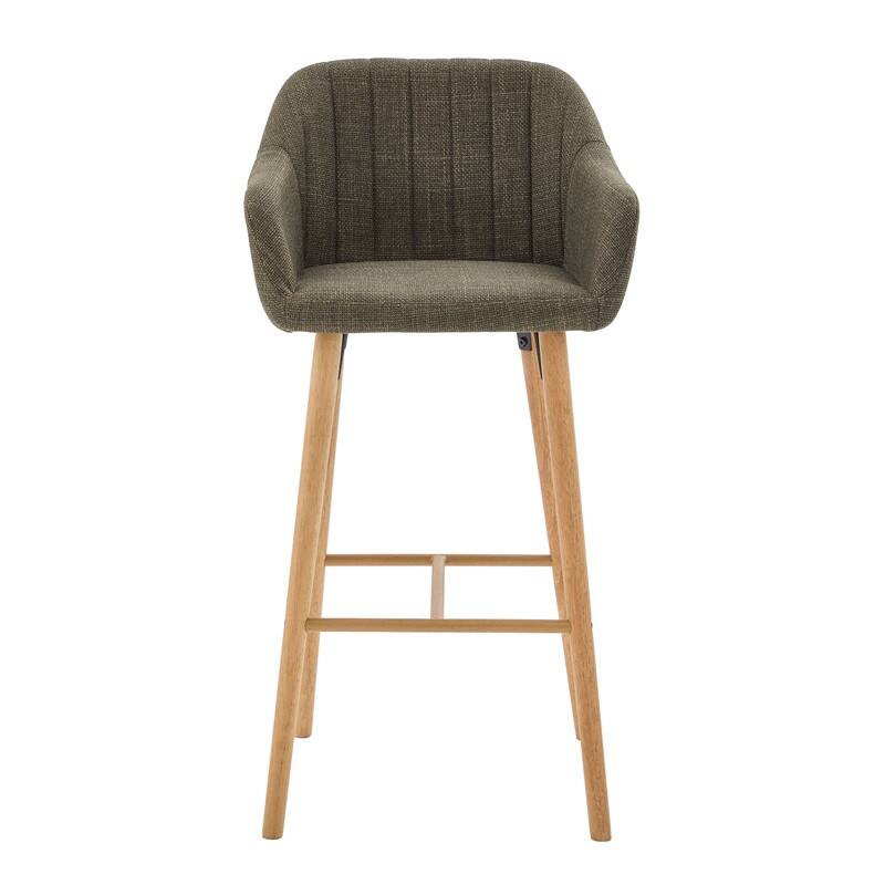 Linen Upholstered Ergonomically Designed Solid Wood Leg Tall Bar Stools(set of 2)