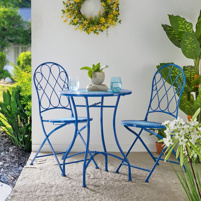 Glitzhome Outdoor Metal Folding Bistro Set 3PCS Patio Table Chairs