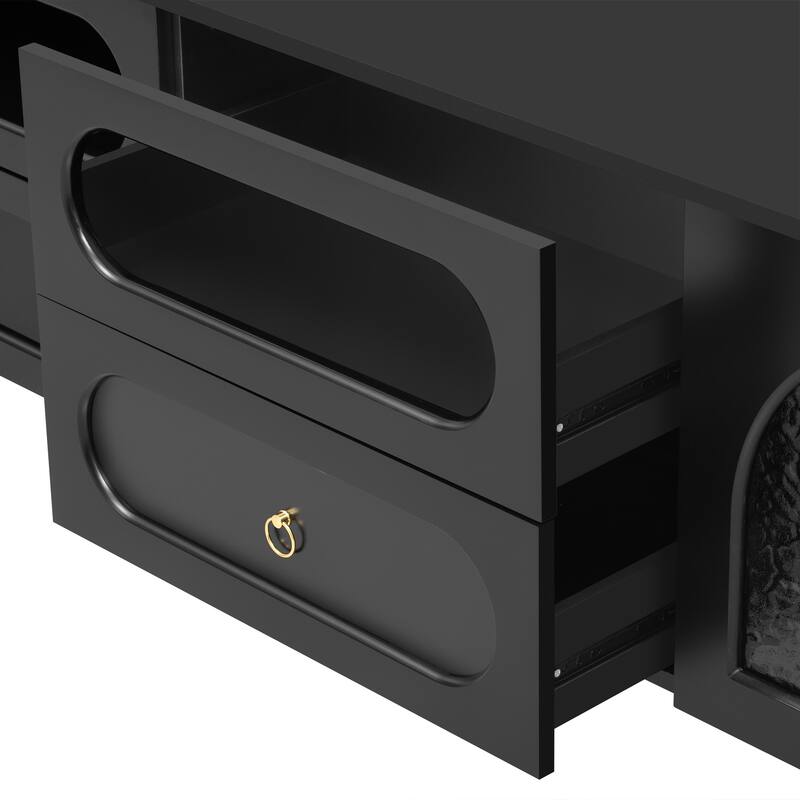 Roomfitters Retro TV Stand for up to 85 Inch TV, Media Console Cabinet with Drawers, Cabinets and Metal Legs