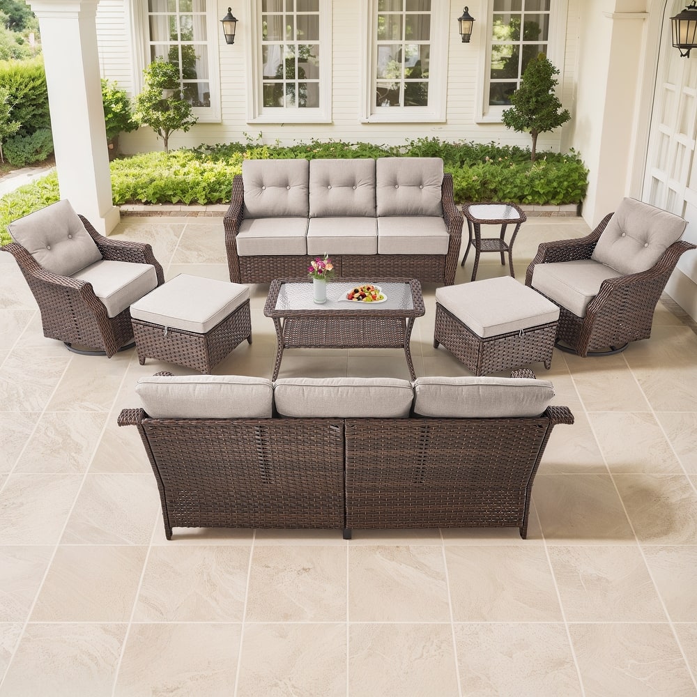 Gymojoy 8-Piece Wicker Patio Furniture Set, 6-inch Thick Cushioned & UV-Resistant, Outdoor Sofa & Chiar Set for Garden