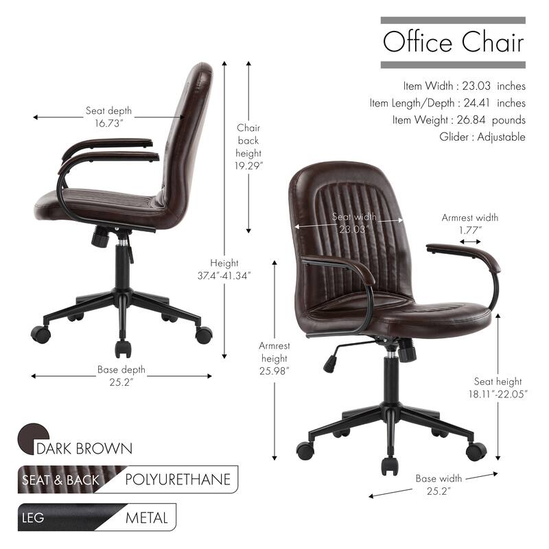 Porthos Home Kaper Swivel Office Chair, PU Leather Upholstery