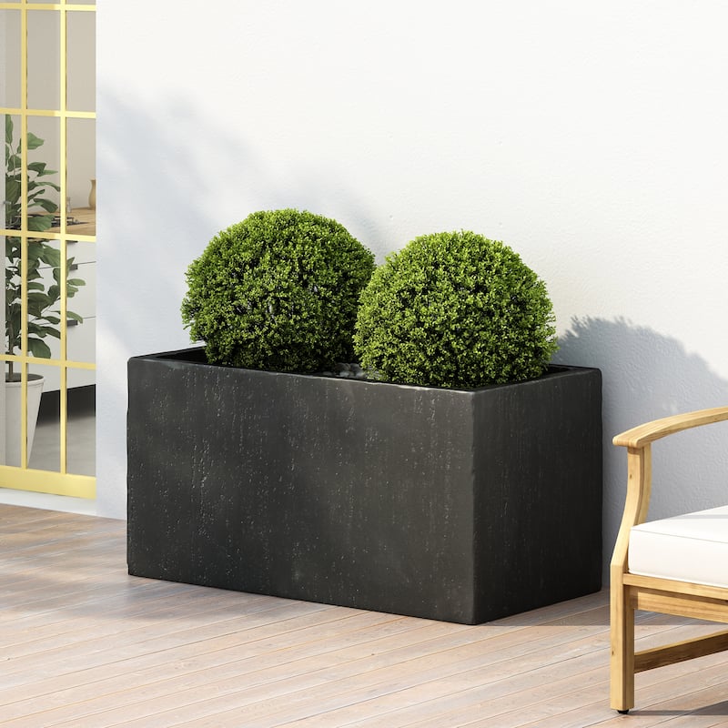 Modern Outdoor Concrete Planter Box, Stone-Look Design Patio Backyard - Black