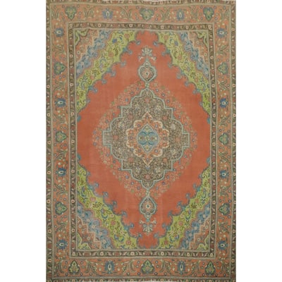 Hand Knotted Oriental 100% Wool Carpet Traditional Floral Oranges & Rust Tabriz Area Rug - 11' 8'' X 9' 5''