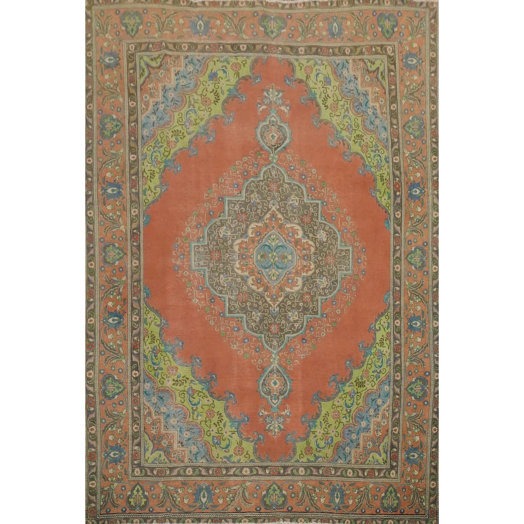 Hand Knotted Oriental 100% Wool Carpet Traditional Floral Oranges & Rust Tabriz Area Rug - 11' 8'' X 9' 5''