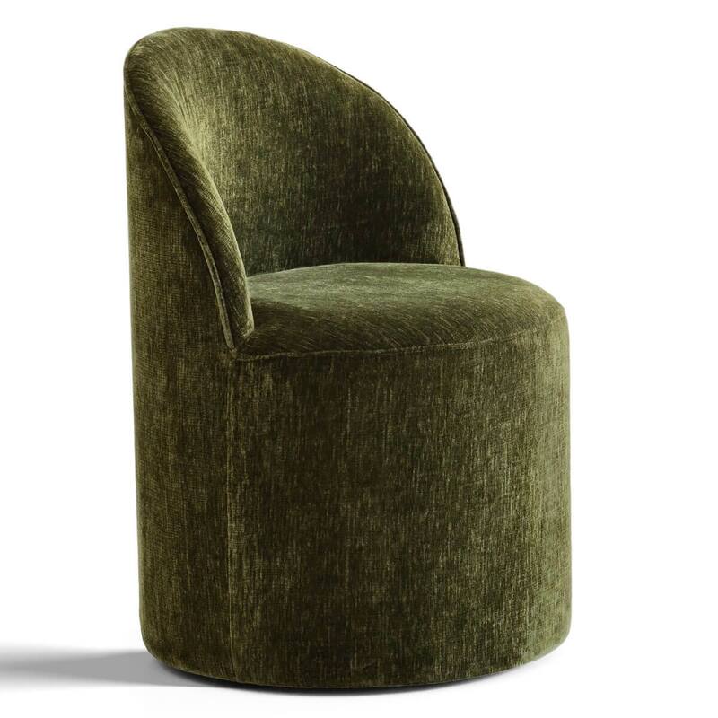 Chenille Rolling Upholstered Dining Chair with Wheels (Set of 4)