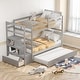 preview thumbnail 20 of 25, Costway Twin Over Twin Bunk Bed with Trundle Stairway and Storage - 39'' x 75'' Grey
