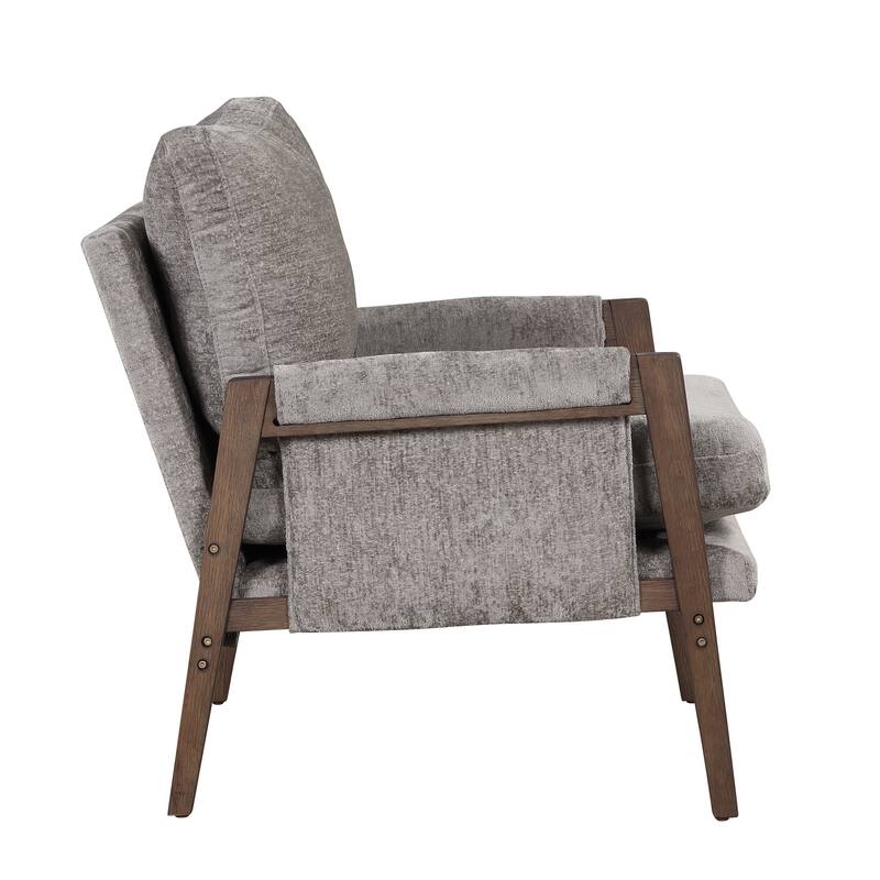 Grey Mid-Century Modern 30.2" Velvet Arm Chair with Solid Wood and Thick Seat Cushion for Living Room