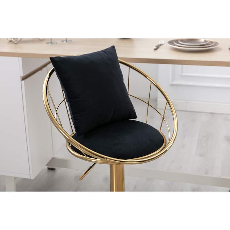 Kitchen Island Bar Stools Black Velvet Bar Chair Rotating Bar Stools with Adjustable Height for Dining Room Set of 2