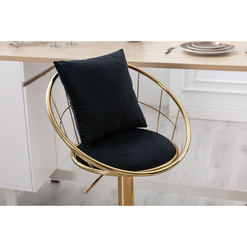 Velvet Bar Chair, 360 Degree Rotation Adjustable Counter Chair Set of 2