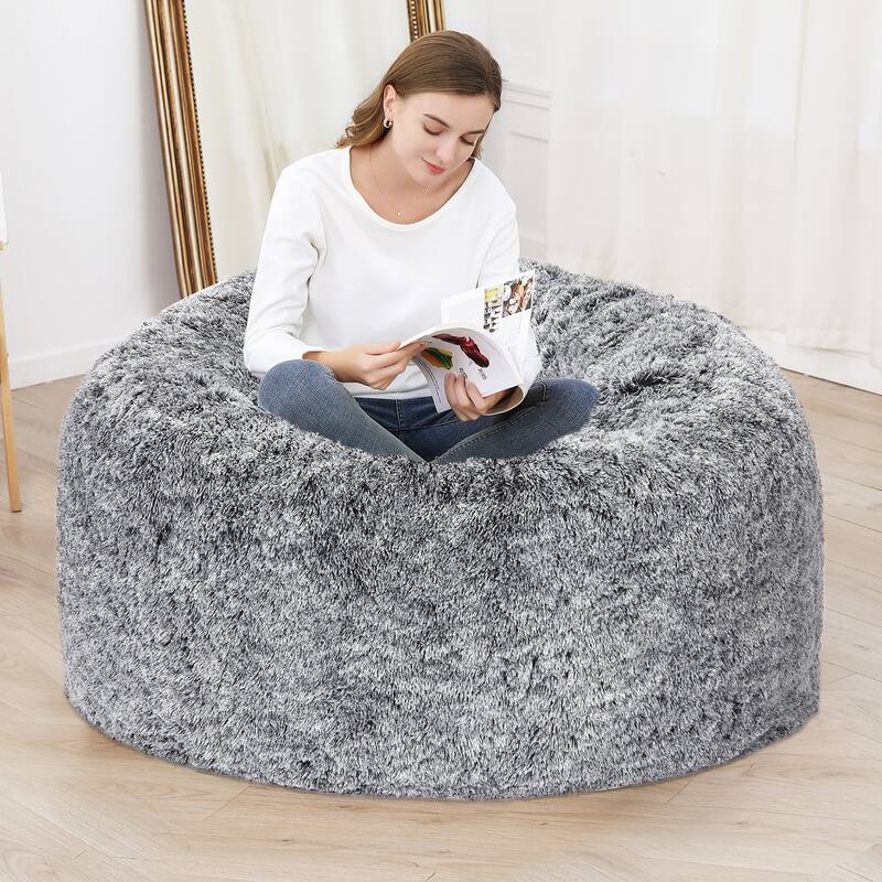 Fluffy Bean Bag Covers Only, Soft PV Velvet Bean Bag Chair Cover for Living Room Bedroom, No Filling