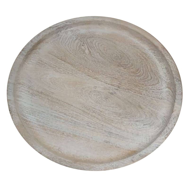 Joana Side End Table, Sandblasted Distressed White Mango Wood, 17 Inch Round Top