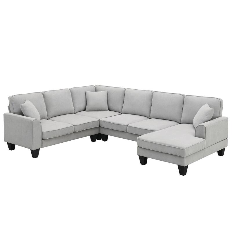 Grey 108'' Spacious U-Shaped 7-Seater Sofa Set with 3 Pillows and Chaise, Ideal for Living Room or Apartment
