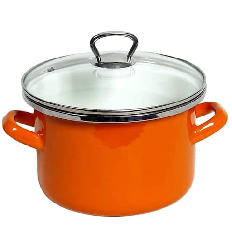 STP Goods Orange Dot Enamel on Steel 4.2-quart Pot with a Glass Lid