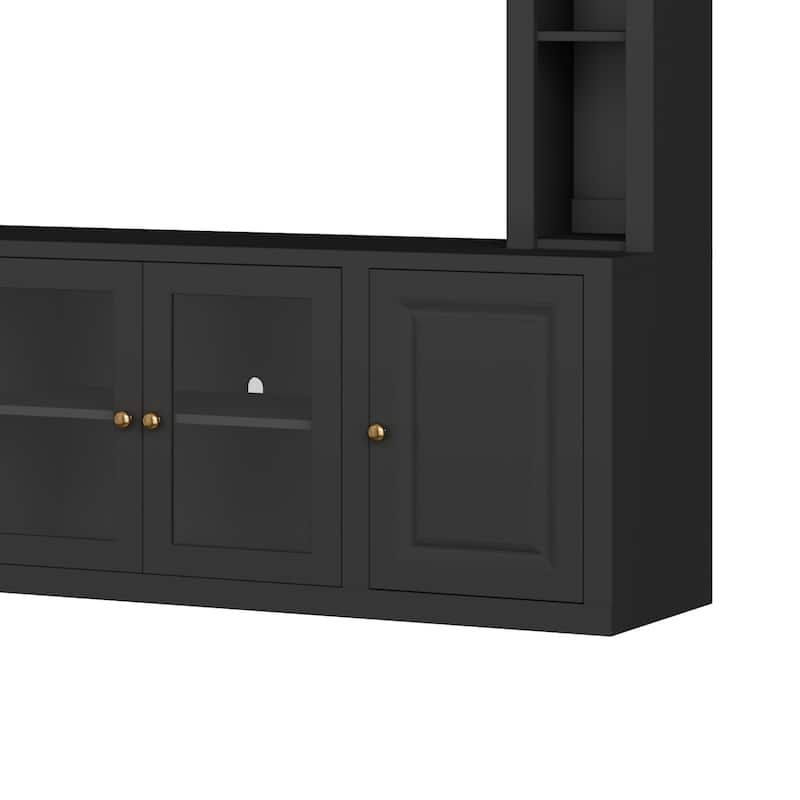 Entertainment Center Wall Unit Set with Bookshelves, Large 92" TV Stand with Glass Doors & Adjustable Shelves, for TVs Up to 80"
