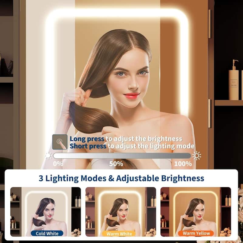 Vanity Desk with Mirror and Lights, USB Outlets for Bedroom