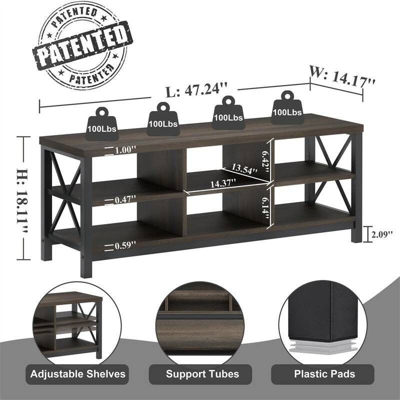 Shoe Bench Entryway with Storage - 14.17"D x 47.24"W x 18.11"H