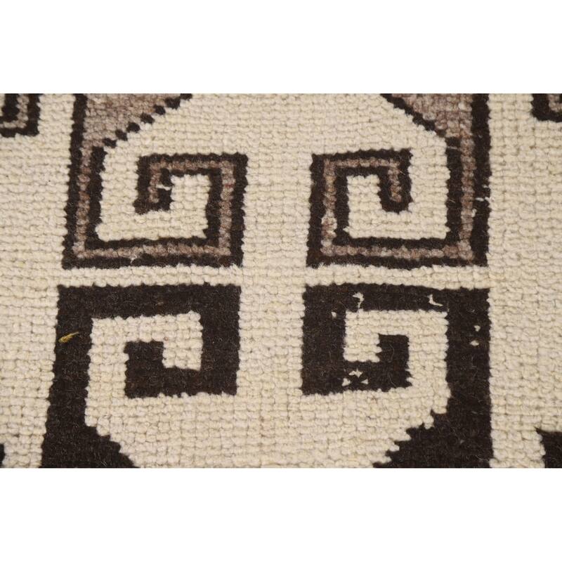 Tribal Beige Plush Anatolian Turkish Runner Rug Handmade Wool Carpet - 3'7"x 11'2"