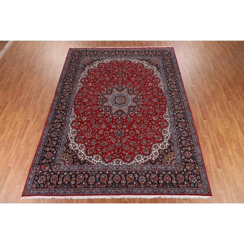 Red Kashan Turkish Rug Floral Oriental Machine-Made Carpet - 9'8" x 12'10"