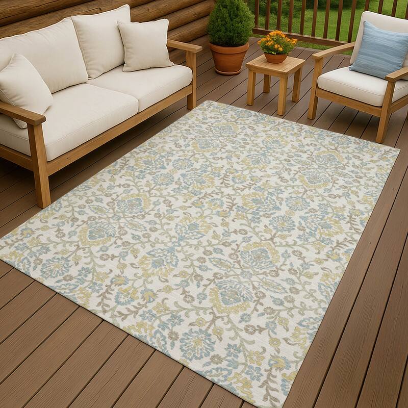 Machine Washable Indoor/ Outdoor Traditional Hartman Chantille Rug - Ivory - 5' x 7'6"