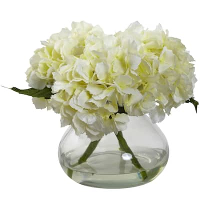 Silk Hydrangea Flower Arrangement with Vase, Home Decor, Baroque Style, Artificial Flowers, 9"D x 10"W x 8.5"H - 8.5