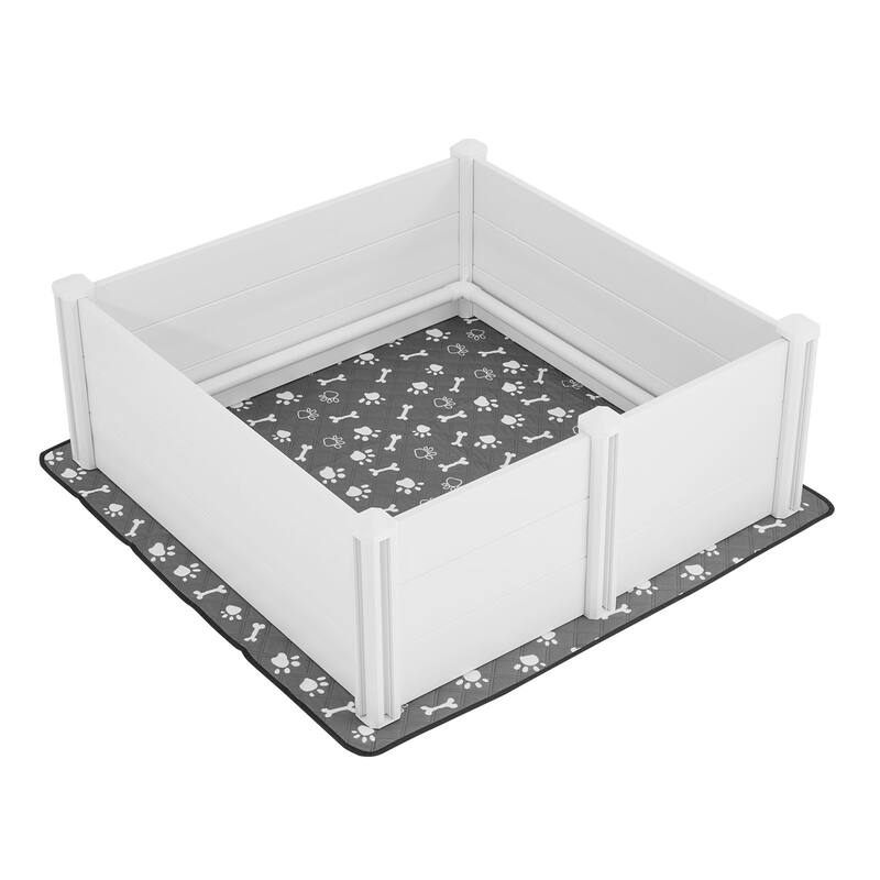 Grey PVC Whelping Box for Large Dogs with 3 Doors and Waterproof Pee Pad