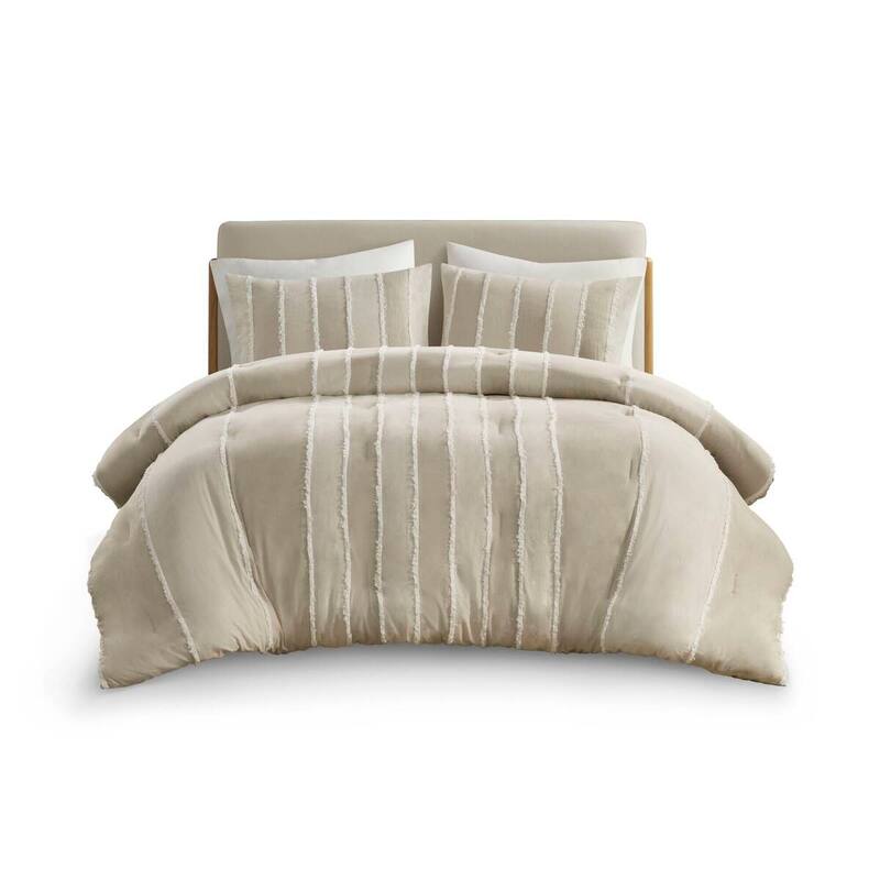 GDF Studio - Marceline Striped Cotton 3-Piece Comforter Set with Clip Jacquard Trim