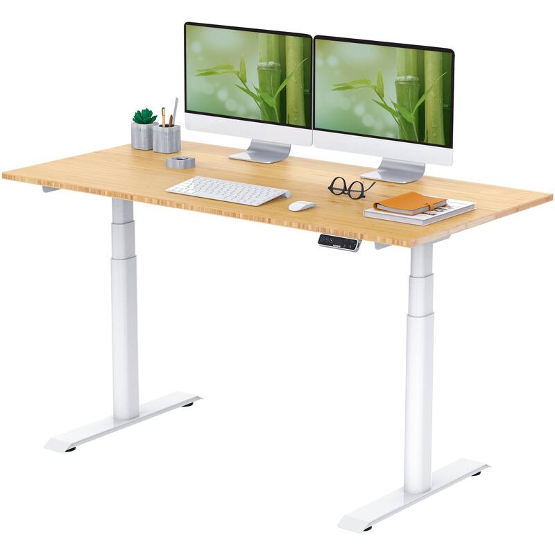 FLEXISPOT Home Office Height Adjustable Standing Desk 3-Stage Dual Motor Bamboo Rectangle Desktop