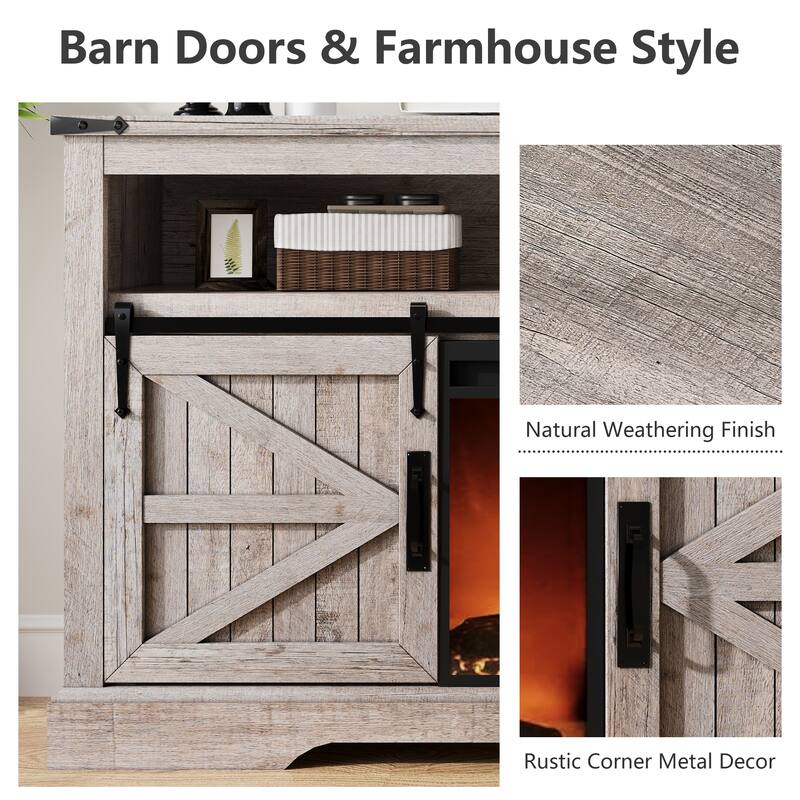 Fireplace TV Stand,Farmhouse Entertainment Center w/Sliding Barn Door