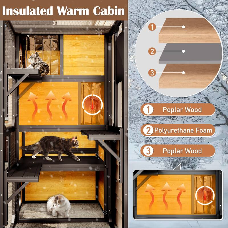 Large 4-Tier Outdoor Catio - Window-Attached Weatherproof Cat House with Platforms & Resting Rooms