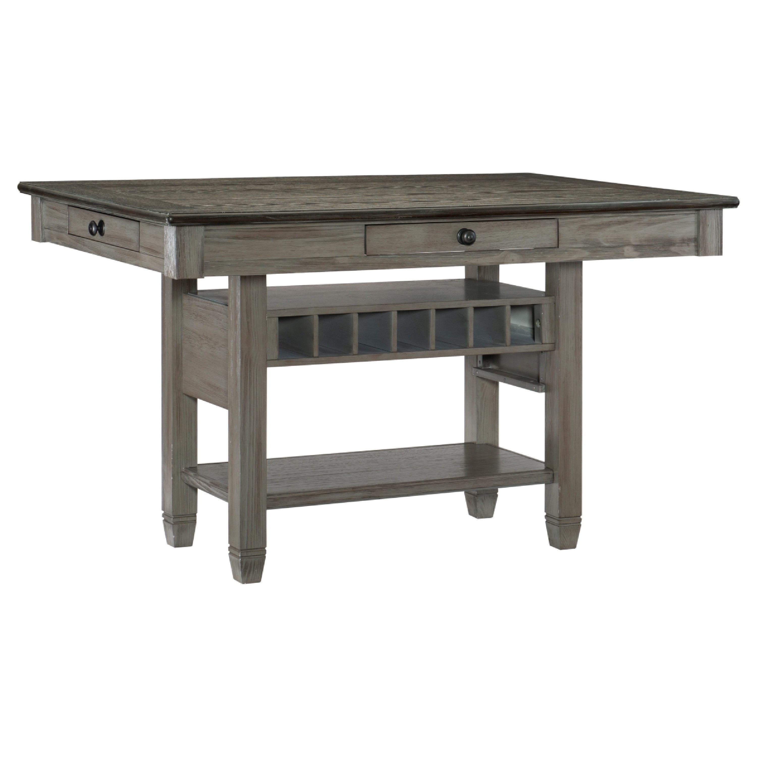 Rome Counter Height Dining Table, 60 Inch Top with Wine Rack, Gray Brown