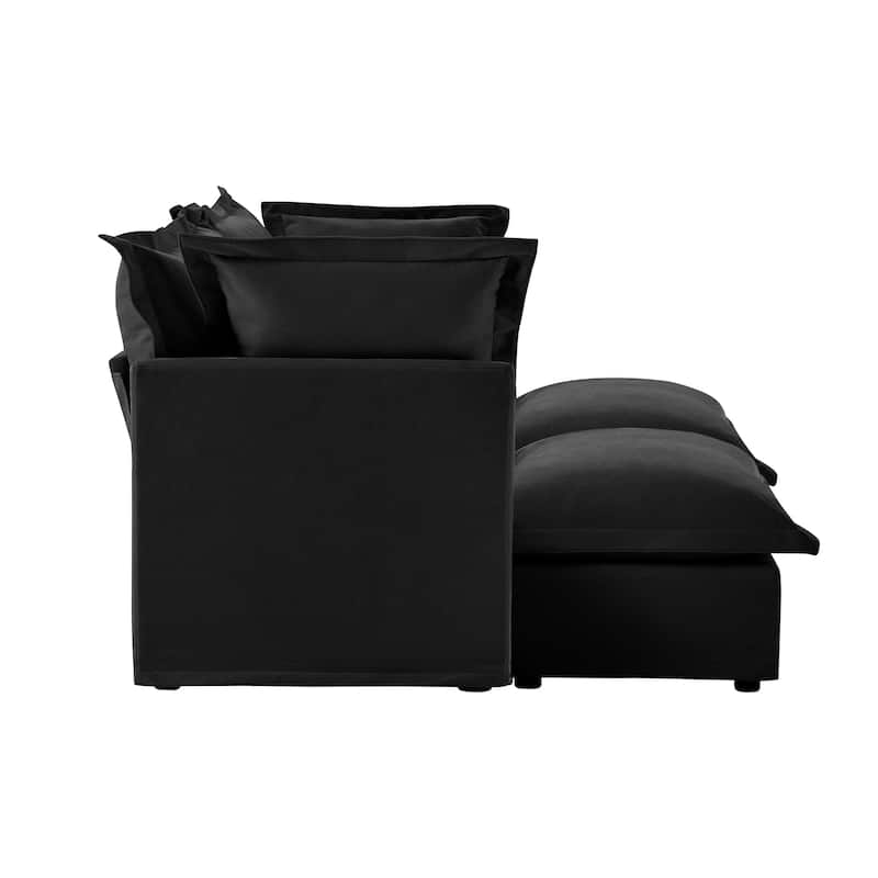 Modern 2 Seater Upholstered Sofa with 2 Ottomans and 2 Pillows